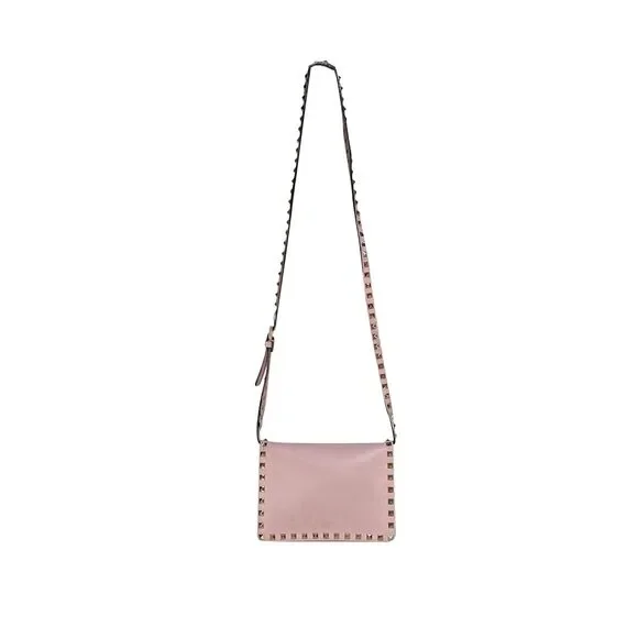 Valentino - Blush Pink Leather Studded Trim Crossbody Bag - Picture 3 of 5